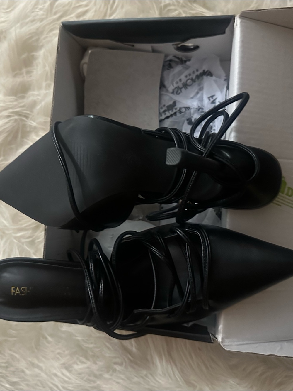 Fashion Nova Black Pointed-Toe Lace-Up Heels